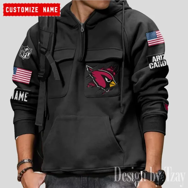 Arizona Cardinals NFL Multi Pocket Zipper Retro Hoodie AZVMHD789 - Image 3