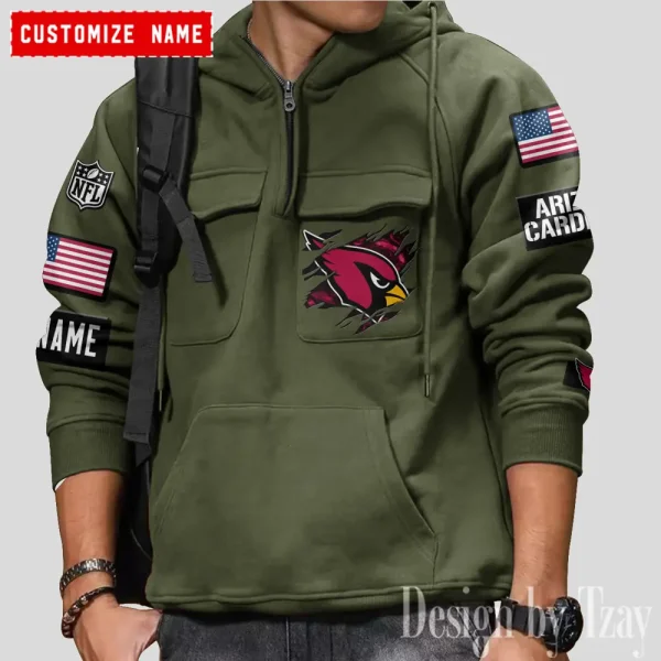 Arizona Cardinals NFL Multi Pocket Zipper Retro Hoodie AZVMHD789 - Image 4