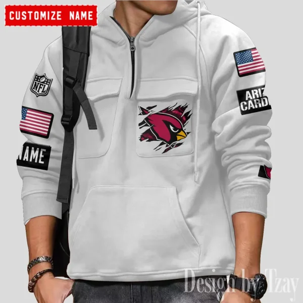 Arizona Cardinals NFL Multi Pocket Zipper Retro Hoodie AZVMHD789 - Image 5