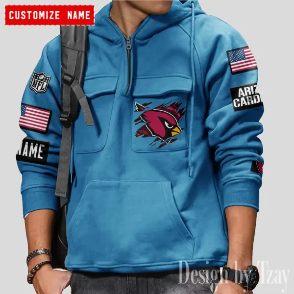 Arizona Cardinals NFL Multi Pocket Zipper Retro Hoodie AZVMHD789 - Image 6