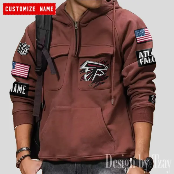 Atlanta Falcons NFL Multi Pocket Zipper Retro Hoodie AZVMHD790