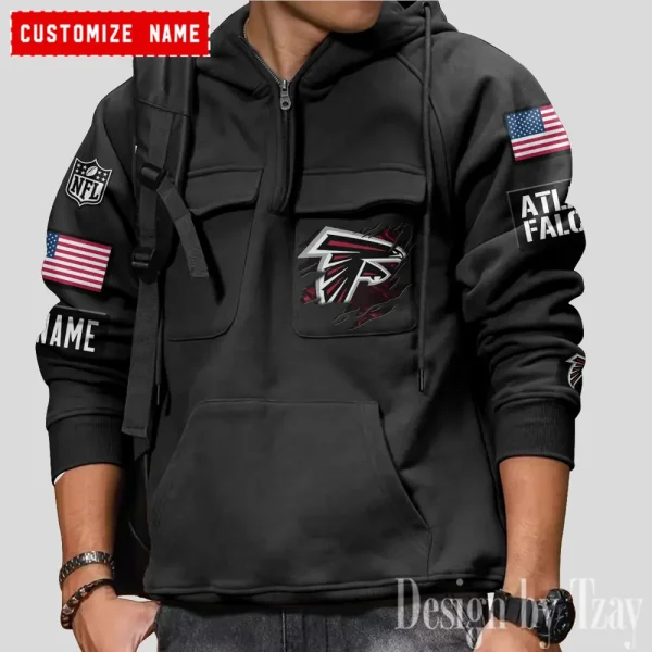 Atlanta Falcons NFL Multi Pocket Zipper Retro Hoodie AZVMHD790 - Image 3