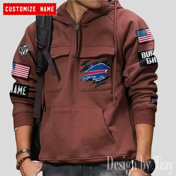 Buffalo Bills NFL Multi Pocket Zipper Retro Hoodie AZVMHD792 - Image 3