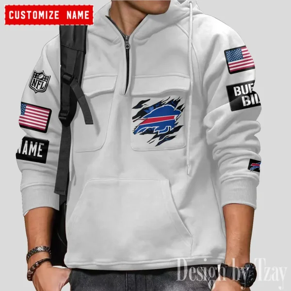 Buffalo Bills NFL Multi Pocket Zipper Retro Hoodie AZVMHD792 - Image 5