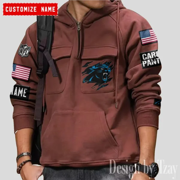 Carolina Panthers NFL Multi Pocket Zipper Retro Hoodie AZVMHD793 - Image 2