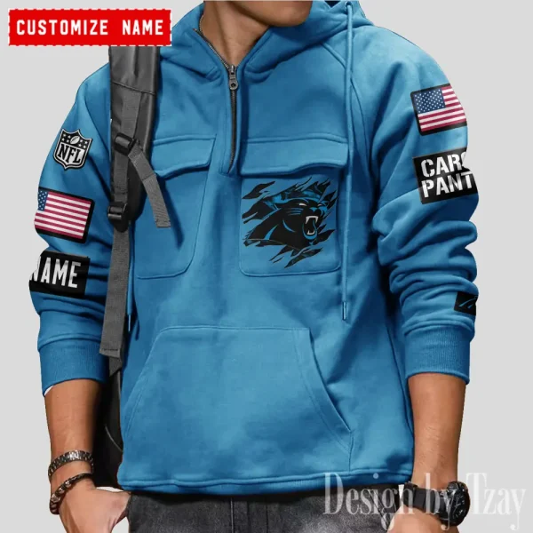 Carolina Panthers NFL Multi Pocket Zipper Retro Hoodie AZVMHD793 - Image 3