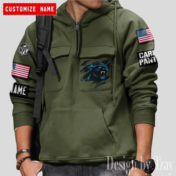 Carolina Panthers NFL Multi Pocket Zipper Retro Hoodie AZVMHD793 - Image 4