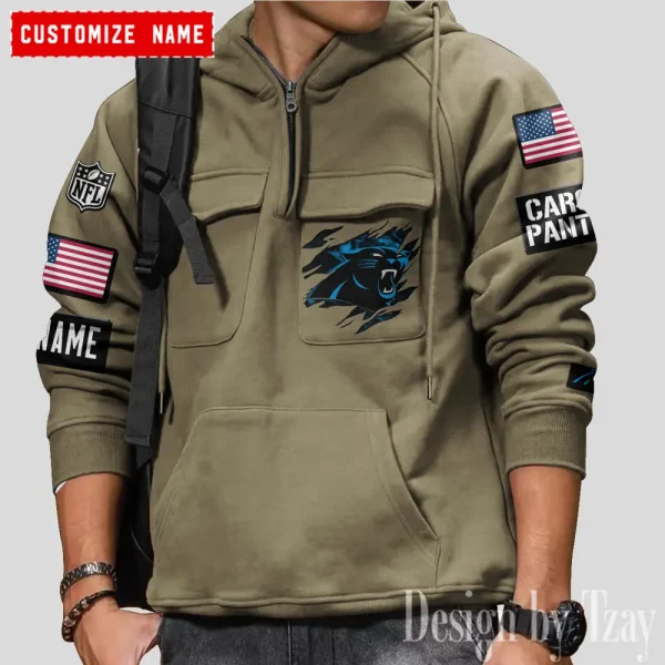 Carolina Panthers NFL Multi Pocket Zipper Retro Hoodie AZVMHD793 - Image 6