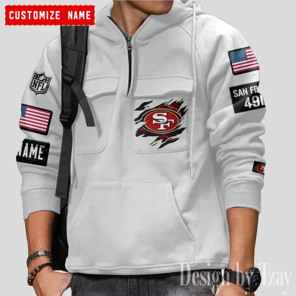 San Francisco 49ers NFL Multi Pocket Zipper Retro Hoodie AZVMHD770 - Image 2