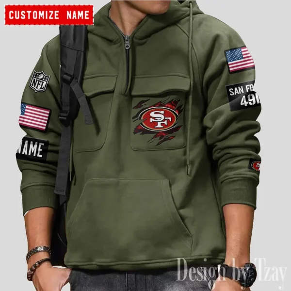 San Francisco 49ers NFL Multi Pocket Zipper Retro Hoodie AZVMHD770 - Image 3