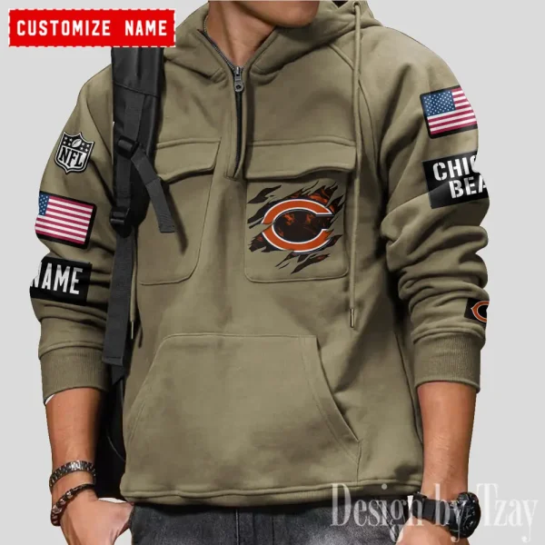 Chicago Bears NFL Multi Pocket Zipper Retro Hoodie AZVMHD794