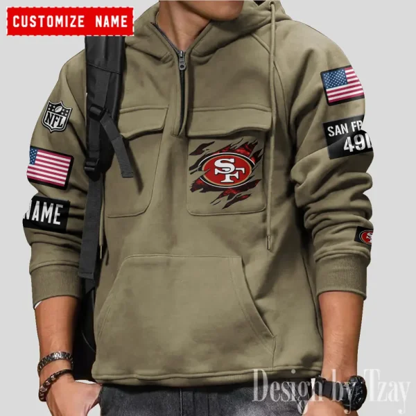 San Francisco 49ers NFL Multi Pocket Zipper Retro Hoodie AZVMHD770 - Image 4