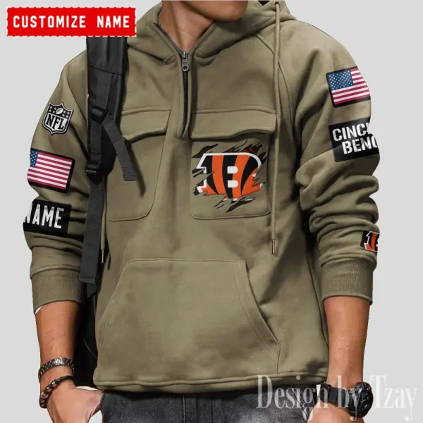 Cincinnati Bengals NFL Multi Pocket Zipper Retro Hoodie AZVMHD795 - Image 2