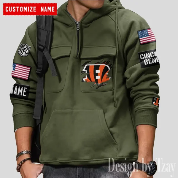 Cincinnati Bengals NFL Multi Pocket Zipper Retro Hoodie AZVMHD795 - Image 4