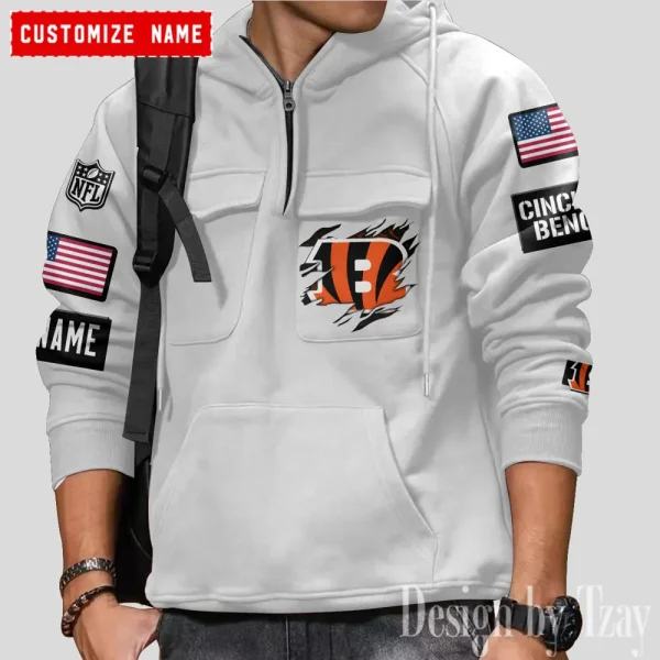 Cincinnati Bengals NFL Multi Pocket Zipper Retro Hoodie AZVMHD795 - Image 5