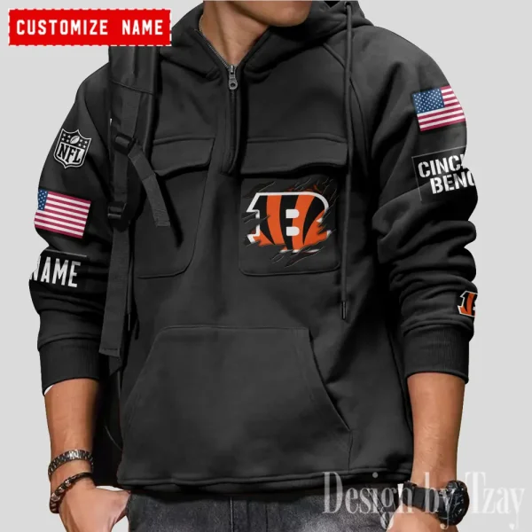 Cincinnati Bengals NFL Multi Pocket Zipper Retro Hoodie AZVMHD795 - Image 6