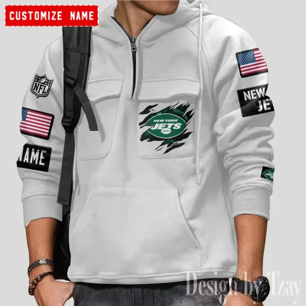 New York Jets NFL Multi Pocket Zipper Retro Hoodie AZVMHD773 - Image 3