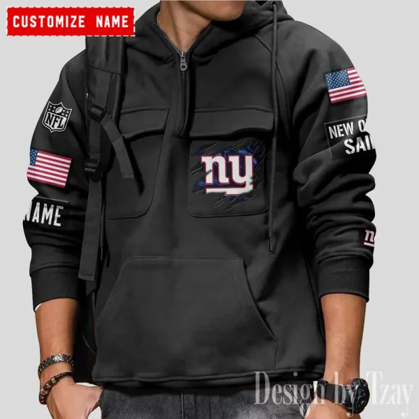 New York Giants NFL Multi Pocket Zipper Retro Hoodie AZVMHD774