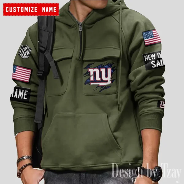 New York Giants NFL Multi Pocket Zipper Retro Hoodie AZVMHD774 - Image 3