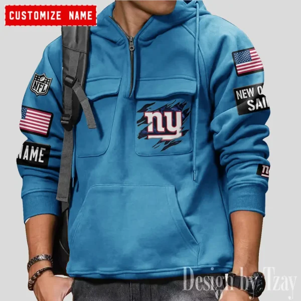 New York Giants NFL Multi Pocket Zipper Retro Hoodie AZVMHD774 - Image 4