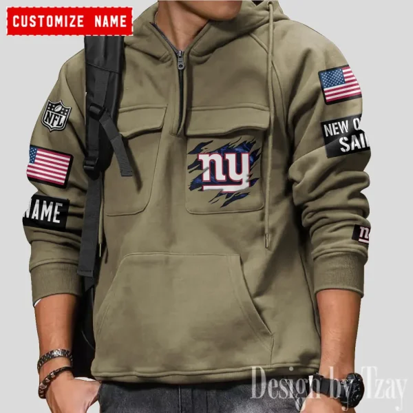 New York Giants NFL Multi Pocket Zipper Retro Hoodie AZVMHD774 - Image 5