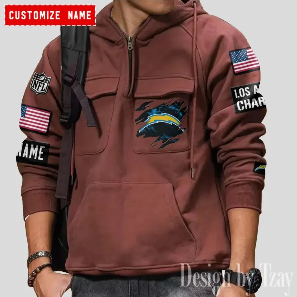 Los Angeles Chargers NFL Multi Pocket Zipper Retro Hoodie AZVMHD780 - Image 6