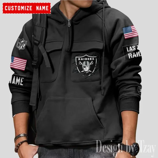 Las Vegas Raiders NFL Multi Pocket Zipper Retro Hoodie AZVMHD781 - Image 4