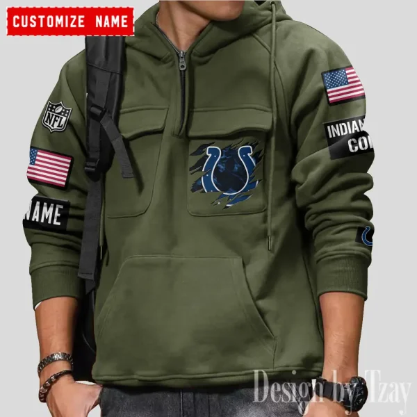 Indianapolis Colts NFL Multi Pocket Zipper Retro Hoodie AZVMHD784 - Image 2