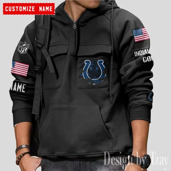 Indianapolis Colts NFL Multi Pocket Zipper Retro Hoodie AZVMHD784 - Image 4