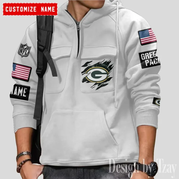 Green Bay Packers NFL Multi Pocket Zipper Retro Hoodie AZVMHD786 - Image 4