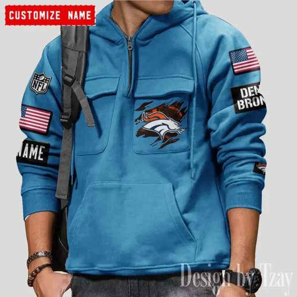 Denver Broncos NFL Multi Pocket Zipper Retro Hoodie AZVMHD788 - Image 3