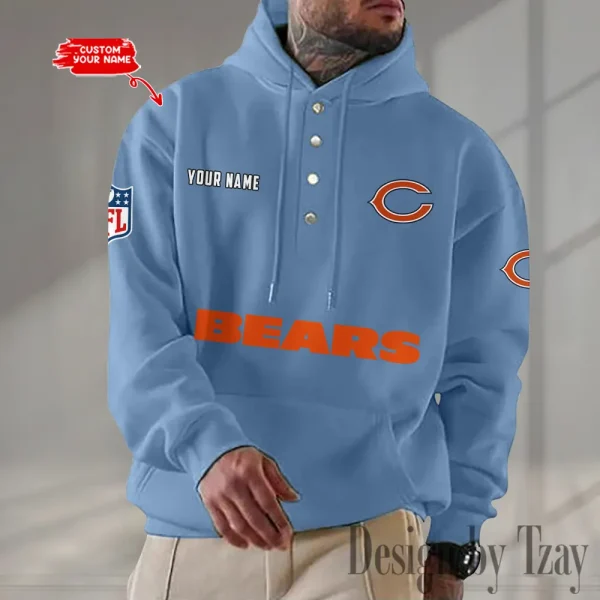 Chicago Bears Casual Button Hoodie SPTCBH070 - Image 3
