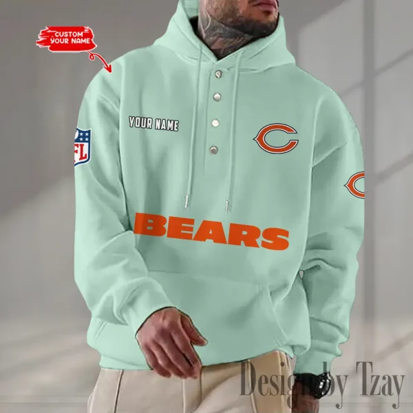 Chicago Bears Casual Button Hoodie SPTCBH070 - Image 4