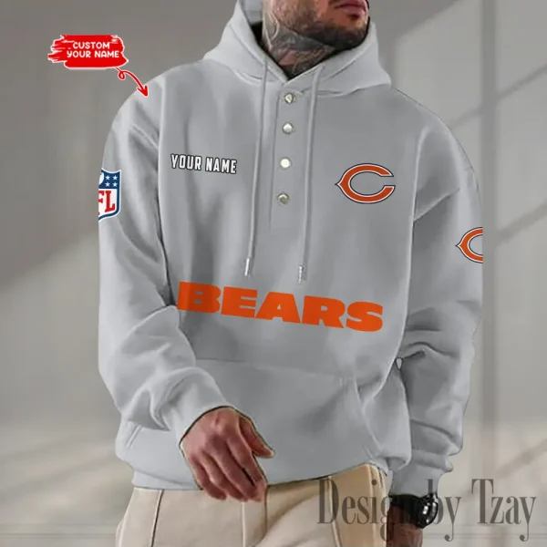 Chicago Bears Casual Button Hoodie SPTCBH070 - Image 5