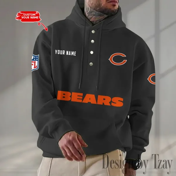 Chicago Bears Casual Button Hoodie SPTCBH070 - Image 6
