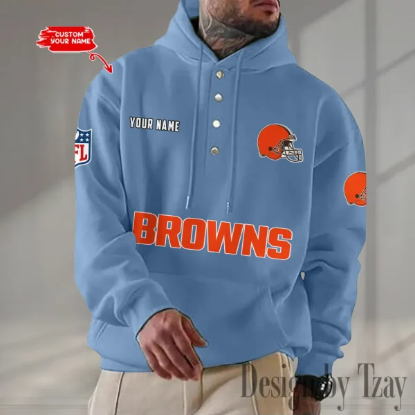 Cleveland Browns Casual Button Hoodie SPTCBH072 - Image 3