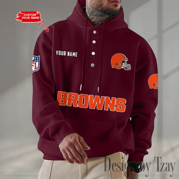Cleveland Browns Casual Button Hoodie SPTCBH072 - Image 4