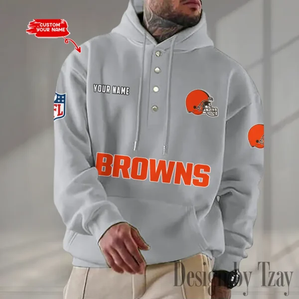 Cleveland Browns Casual Button Hoodie SPTCBH072 - Image 6