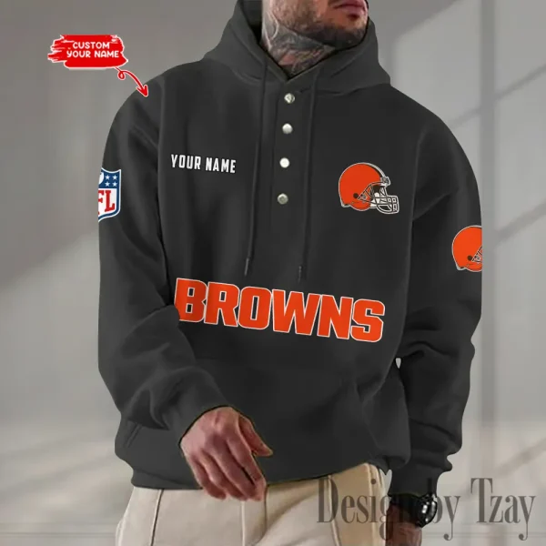 Cleveland Browns Casual Button Hoodie SPTCBH072 - Image 7