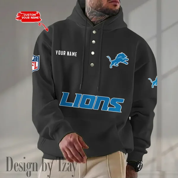 Detroit Lions Casual Button Hoodie SPTCBH075 - Image 3