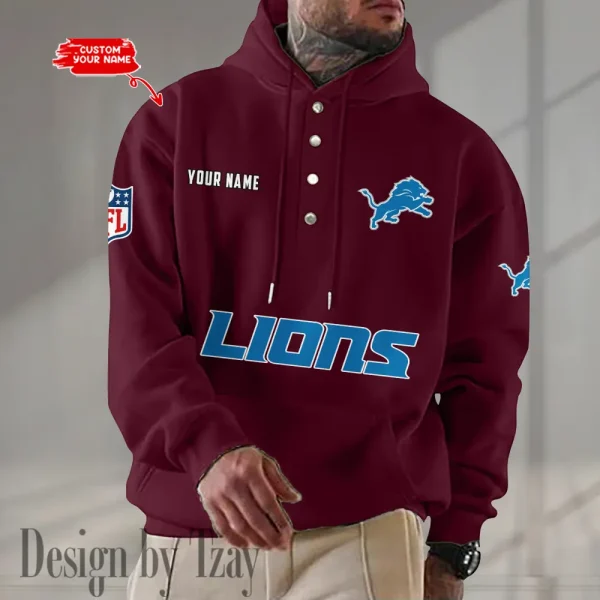 Detroit Lions Casual Button Hoodie SPTCBH075 - Image 6