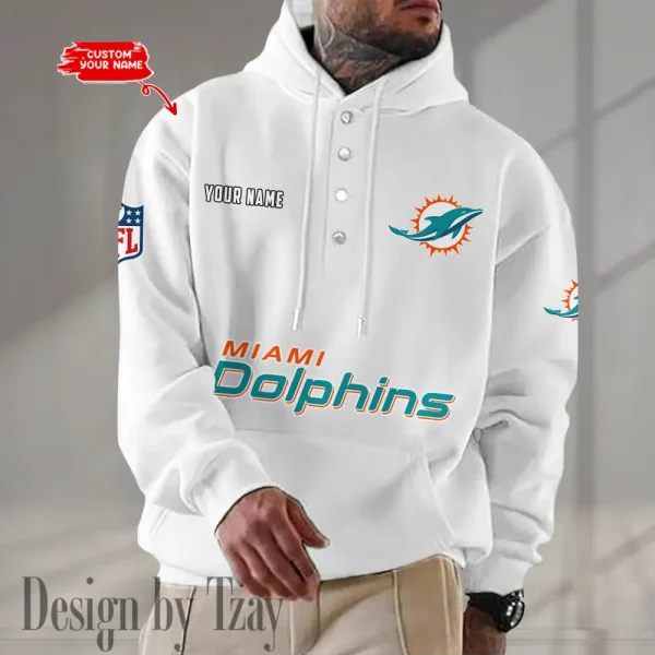 Miami Dolphins Casual Button Hoodie SPTCBH084 - Image 3