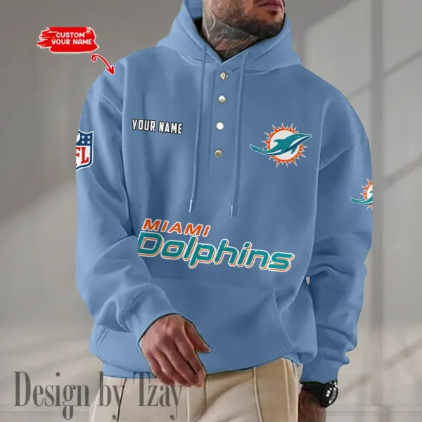 Miami Dolphins Casual Button Hoodie SPTCBH084 - Image 4