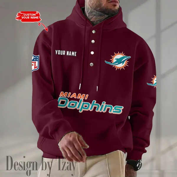 Miami Dolphins Casual Button Hoodie SPTCBH084 - Image 5
