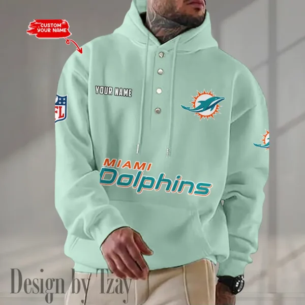 Miami Dolphins Casual Button Hoodie SPTCBH084 - Image 6