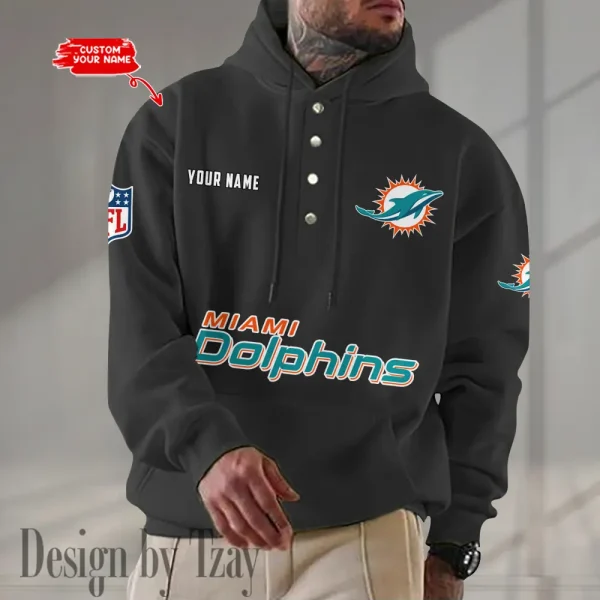 Miami Dolphins Casual Button Hoodie SPTCBH084 - Image 7