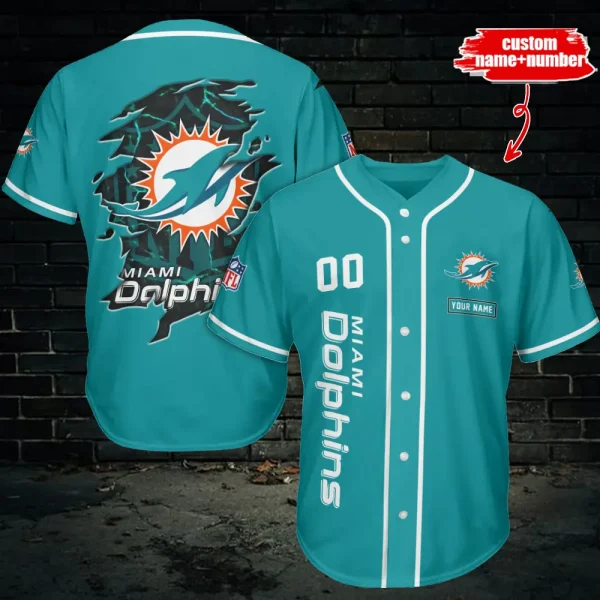 Miami Dolphins Custom Name Baseball Jersey AZCBJS523