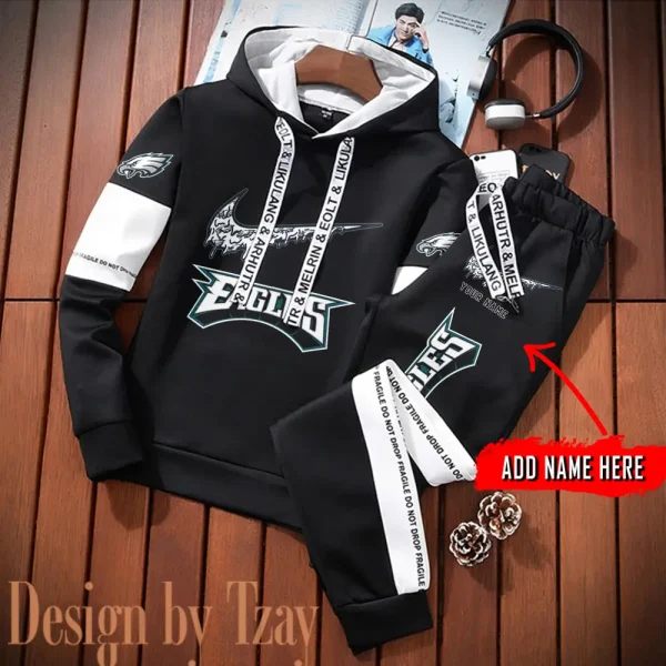 Philadelphia Eagles New Fashion Casual Sportswear: Stylish Hooded Sweatshirt and Jogger Pants Set for Men SPTCSSW102 - Image 2