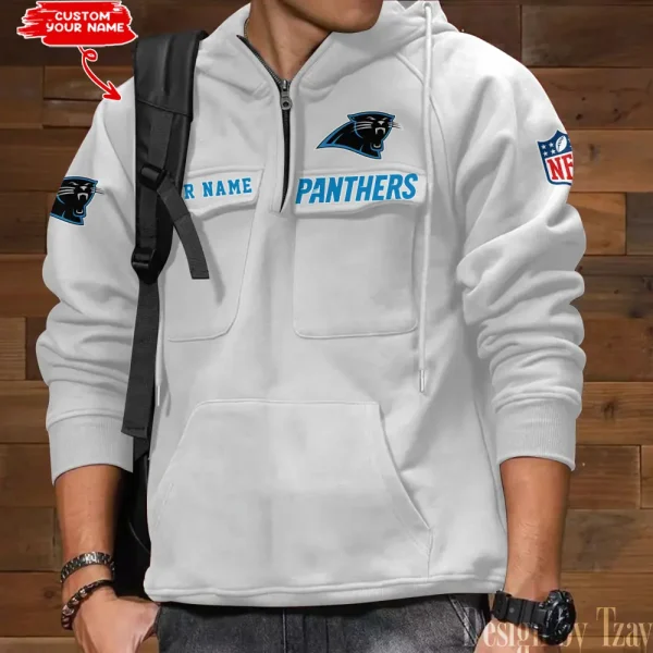 Carolina Panthers Multi Pocket Zipper Retro Hoodie AZVMHD674