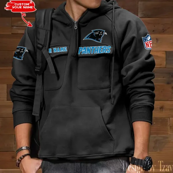 Carolina Panthers Multi Pocket Zipper Retro Hoodie AZVMHD674 - Image 2